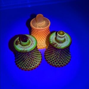 Lot of 3 Vintage UV Reactive Candle Votives 2 Red 1 Frosted Yellow